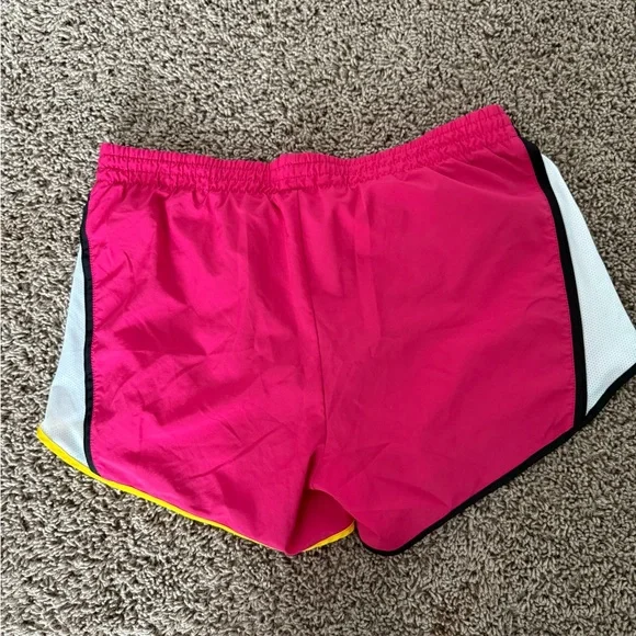 Nike Women's Athletic Shorts in Pink with Yellow and Black Trim - Picture 2 of 2